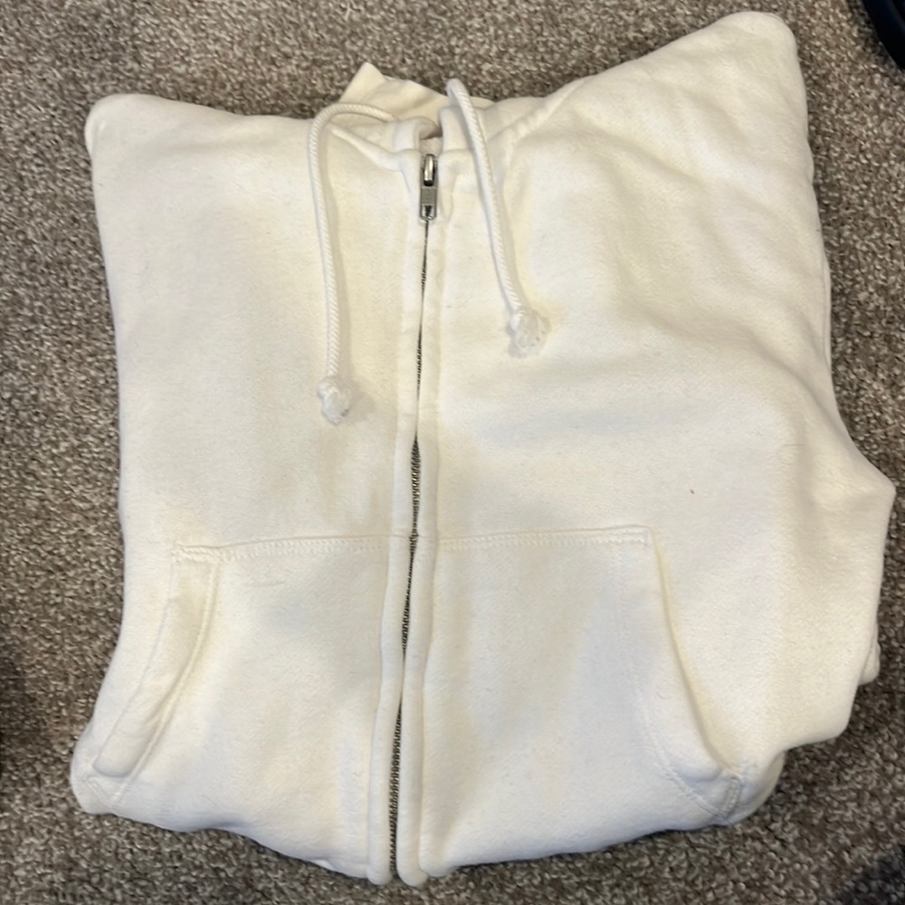 Brandy Melville White Cropped Zip Up Jacket